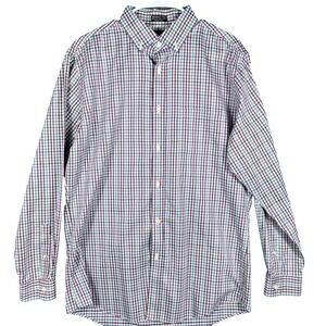 Neiman Marcus Button Down Shirt Mens L Purple Teal Trim Fit Wrinkle Free Cotton